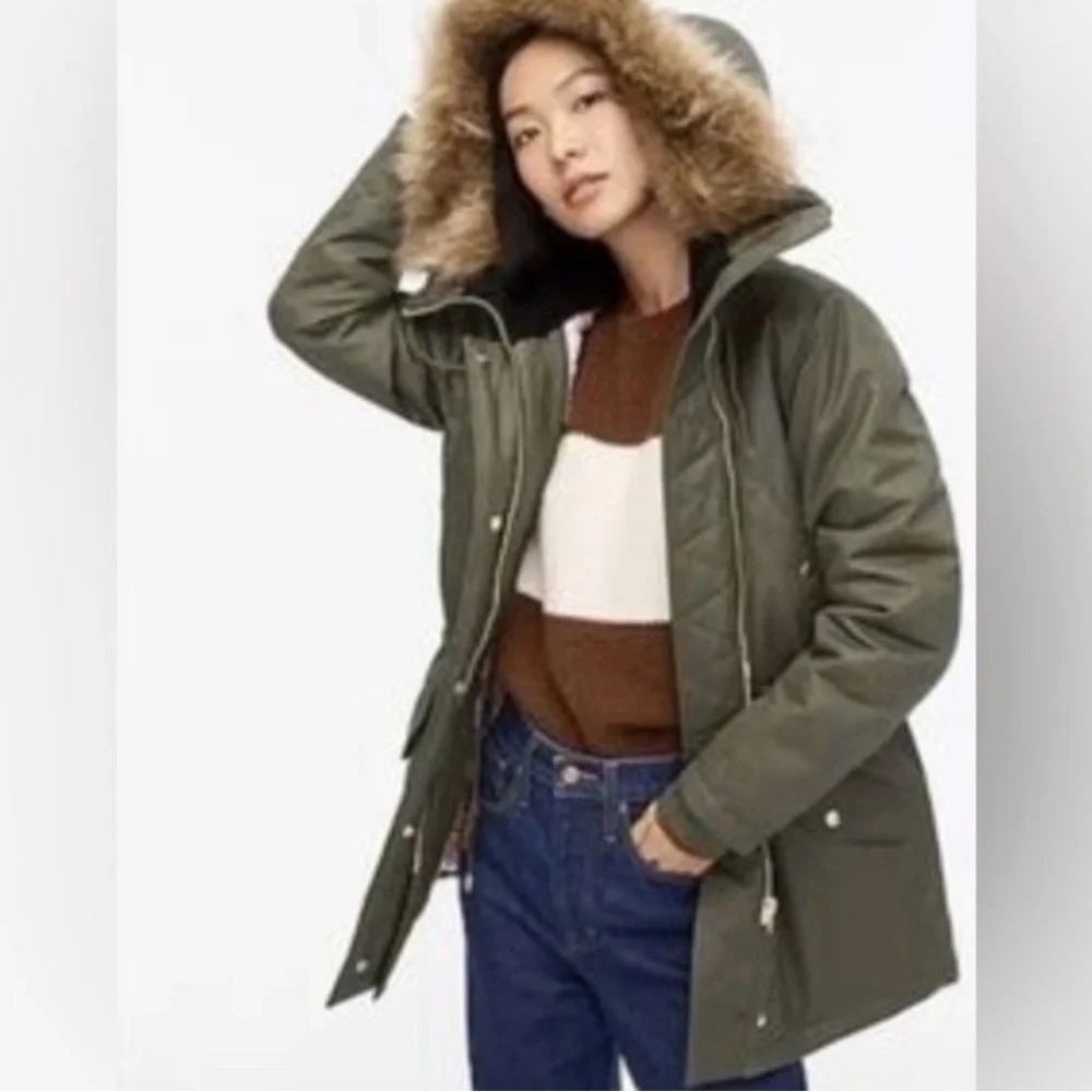 J.Crew Olive Green Perfect Winter Parka with Faux Fur Hood - Picture 3 of 9